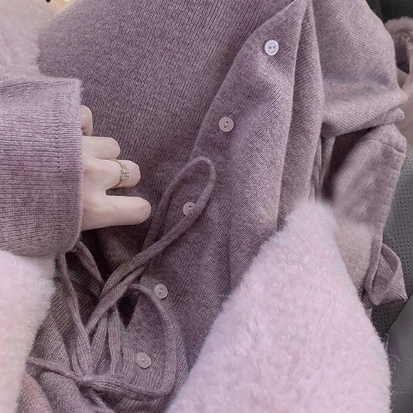 Cardigan dress sweater purple belted - Picture 4 of 8